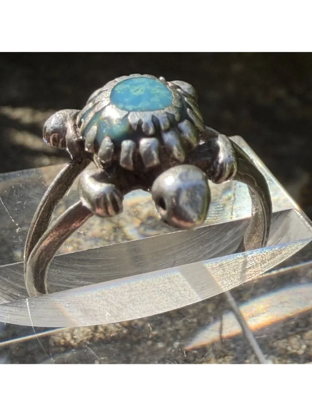 Vintage Sterling Silver Turquoise Turtle Ring Size 7 Southwestern Boho Coastal